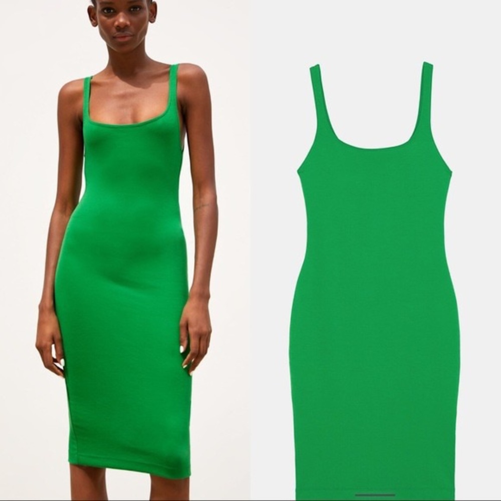 Zara green bodycon midi dress